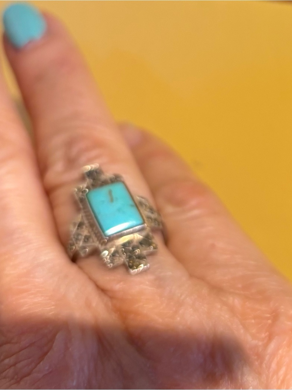 Turquoise ring in 925 sterling filigree setting Sz 5.5